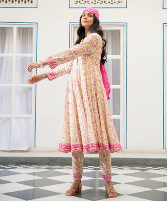 Multicolour embroidered satin kali kurta set with dupatta 2