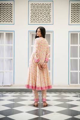 Multicolour embroidered satin kali kurta set with dupatta 4