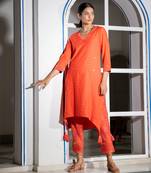 Orange embroidered pure cotton kurta set