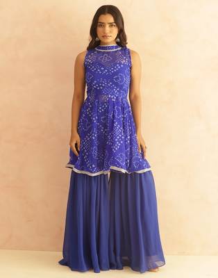 Krisha blue bandhej sharara coord set 1