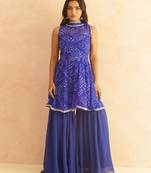 Krisha blue bandhej sharara coord set