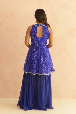 Krisha blue bandhej sharara coord set 3