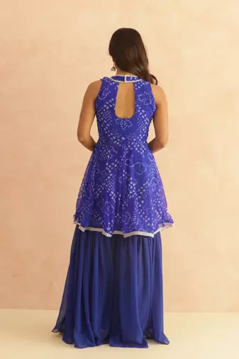 Krisha blue bandhej sharara coord set