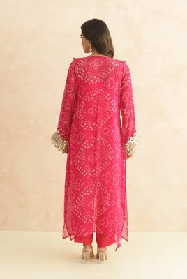 Nitya magenta pink bandhej mirror lace work fusion set 3