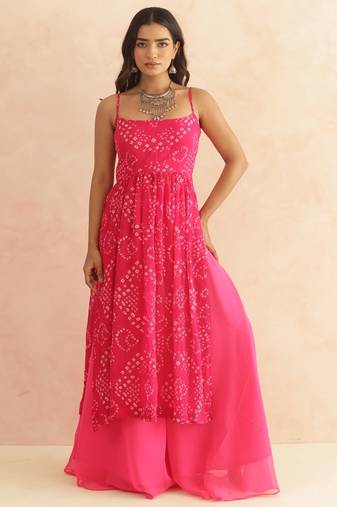 Vriti magenta pink bandhani kurta set