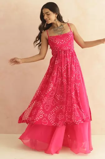 Vriti magenta pink bandhani kurta set