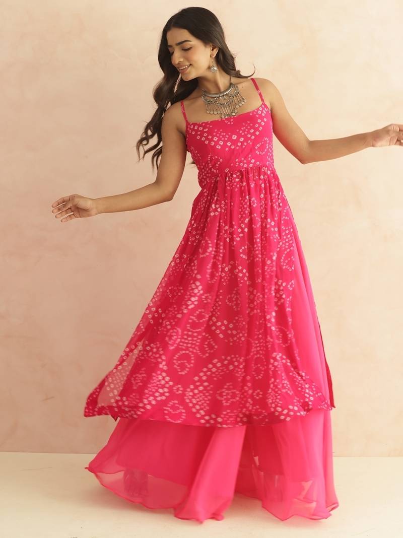 Vriti magenta pink bandhani kurta set