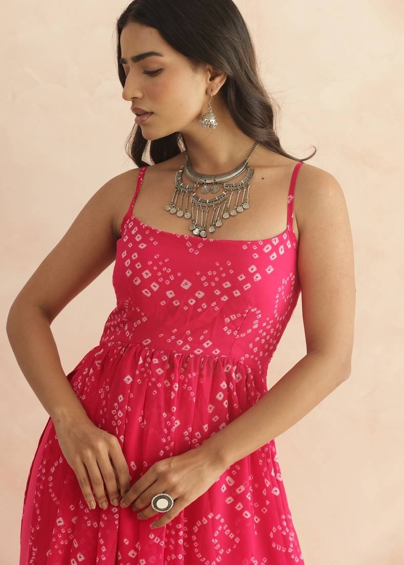 Vriti magenta pink bandhani kurta set