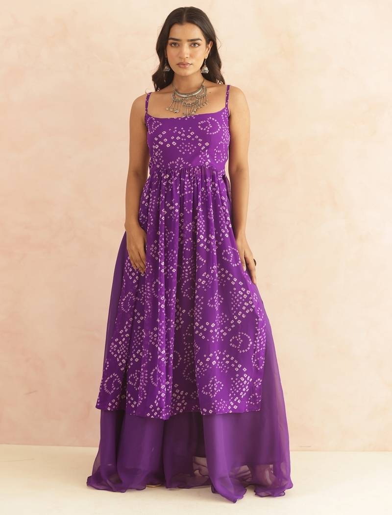 Ilina purple bandhani kurta set