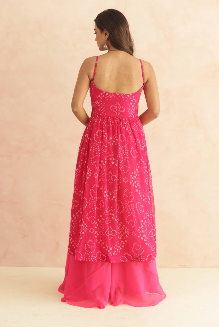 Vriti magenta pink bandhani kurta set