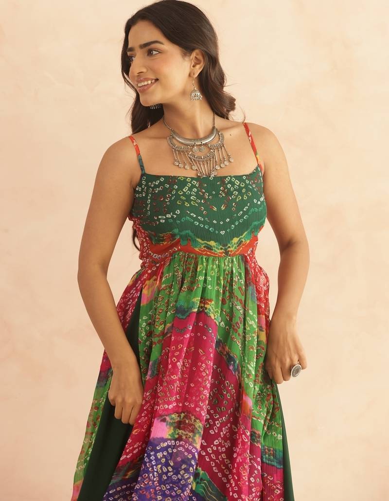 Devika multicolored bandhani kurta set