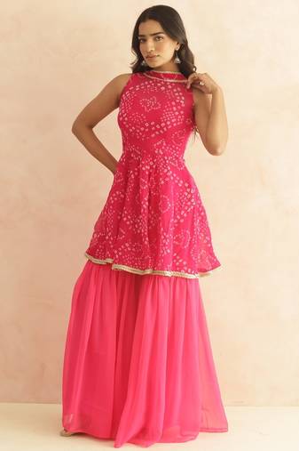 Prisha pink bandhej sharara coord set