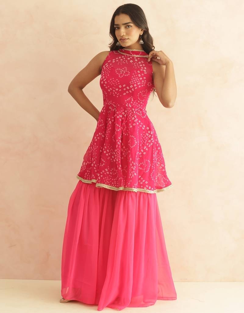 Prisha pink bandhej sharara coord set
