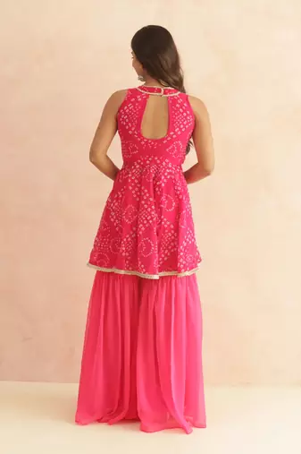 Prisha pink bandhej sharara coord set