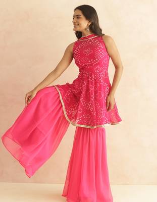 Prisha pink bandhej sharara coord set 3