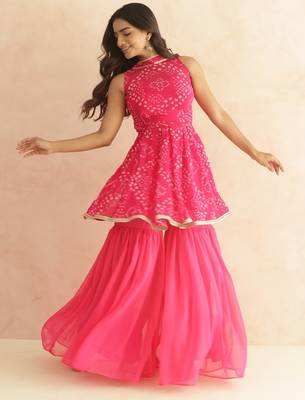 Prisha pink bandhej sharara coord set 4
