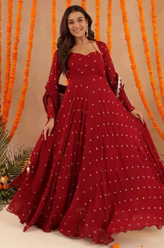 Ishani red anarkali set