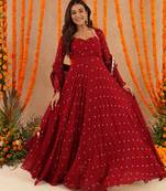 Ishani red anarkali set