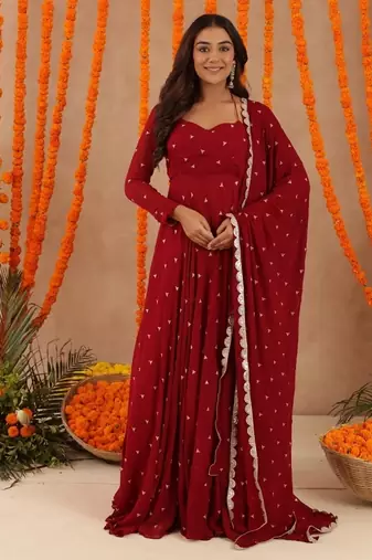 Ishani red anarkali set