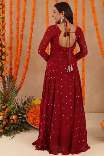 Ishani red anarkali set
