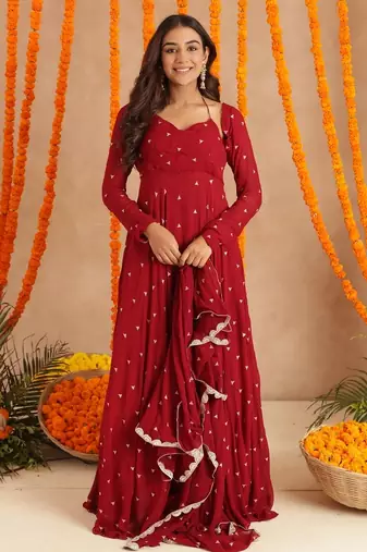 Ishani red anarkali set