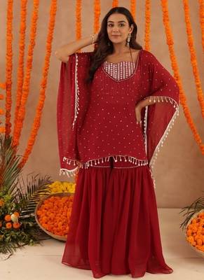Kimaya red kaftan sharara set 3
