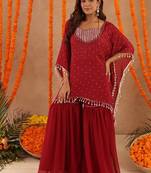 Kimaya red kaftan sharara set