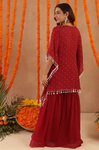 Kimaya red kaftan sharara set