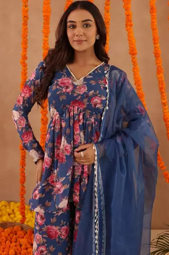 Veera blue floral printed palazzo set