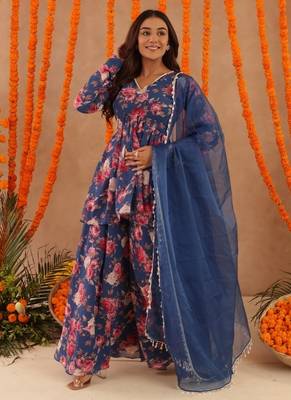 Veera blue floral printed palazzo set 2