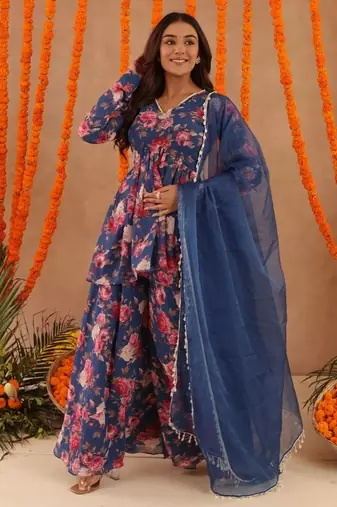 Veera blue floral printed palazzo set