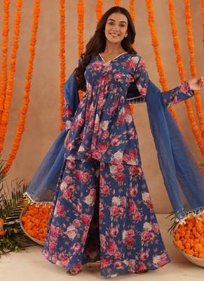 Veera blue floral printed palazzo set 3