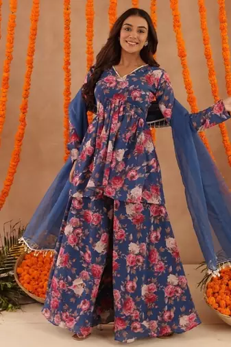 Veera blue floral printed palazzo set