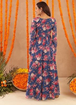 Veera blue floral printed palazzo set 4