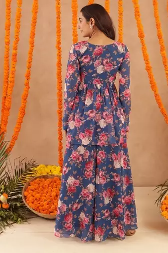 Veera blue floral printed palazzo set