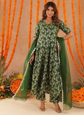Gul green brocade anarkali set 1