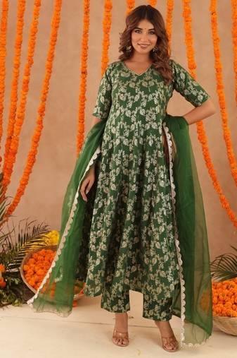 Gul green brocade anarkali set