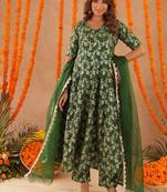 Gul green brocade anarkali set