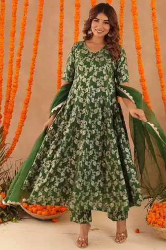 Gul green brocade anarkali set