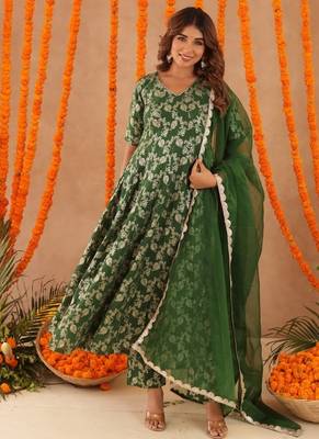 Gul green brocade anarkali set 3