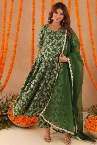 Gul green brocade anarkali set