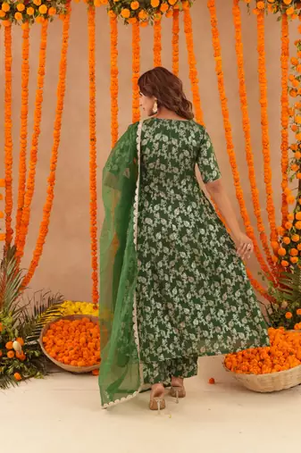 Gul green brocade anarkali set