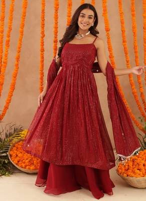 Joshna red lurix kurta set 1