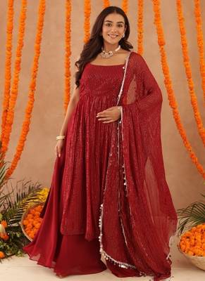 Joshna red lurix kurta set 2