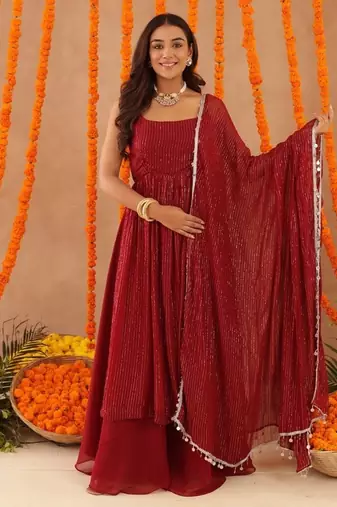 Joshna red lurix kurta set