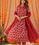 Geet red brocade anarkali set