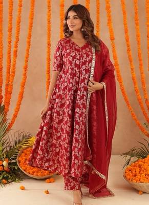Geet red brocade anarkali set 2