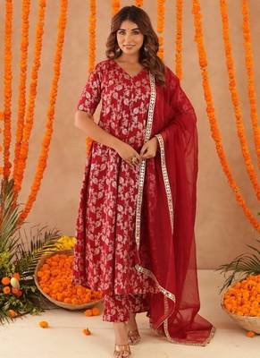 Geet red brocade anarkali set 3