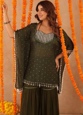 Samaya green detailed kaftan sharara set 2