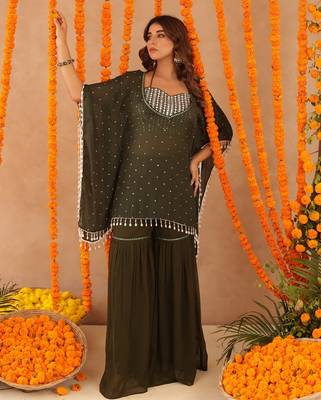 Samaya green detailed kaftan sharara set 1